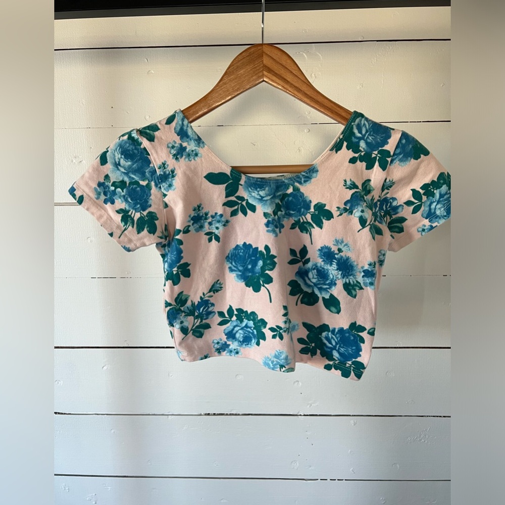 American Apparel Blue Floral Crop Top